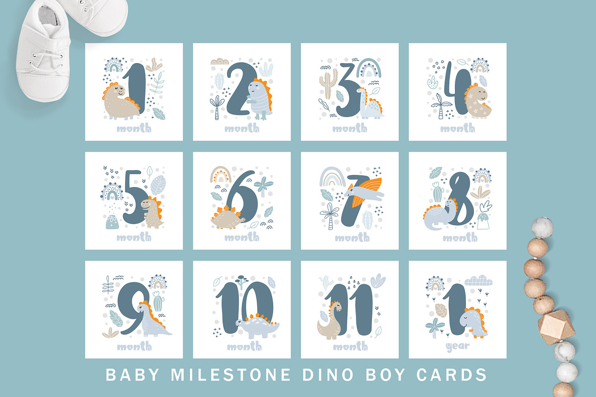 Baby Milestone Dino Boy Cards, an Object Graphic by Happy Letters (Photo 3 of 5)