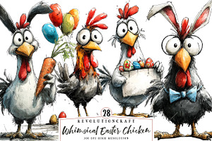 Whimsical Easter Chicken Clipart, an Illustration by OK Design