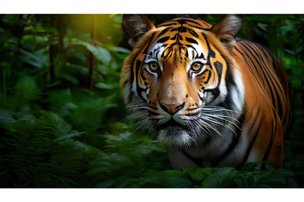 Tiger in a lush green forest staring, an Animal Photo by Igor Tichonow