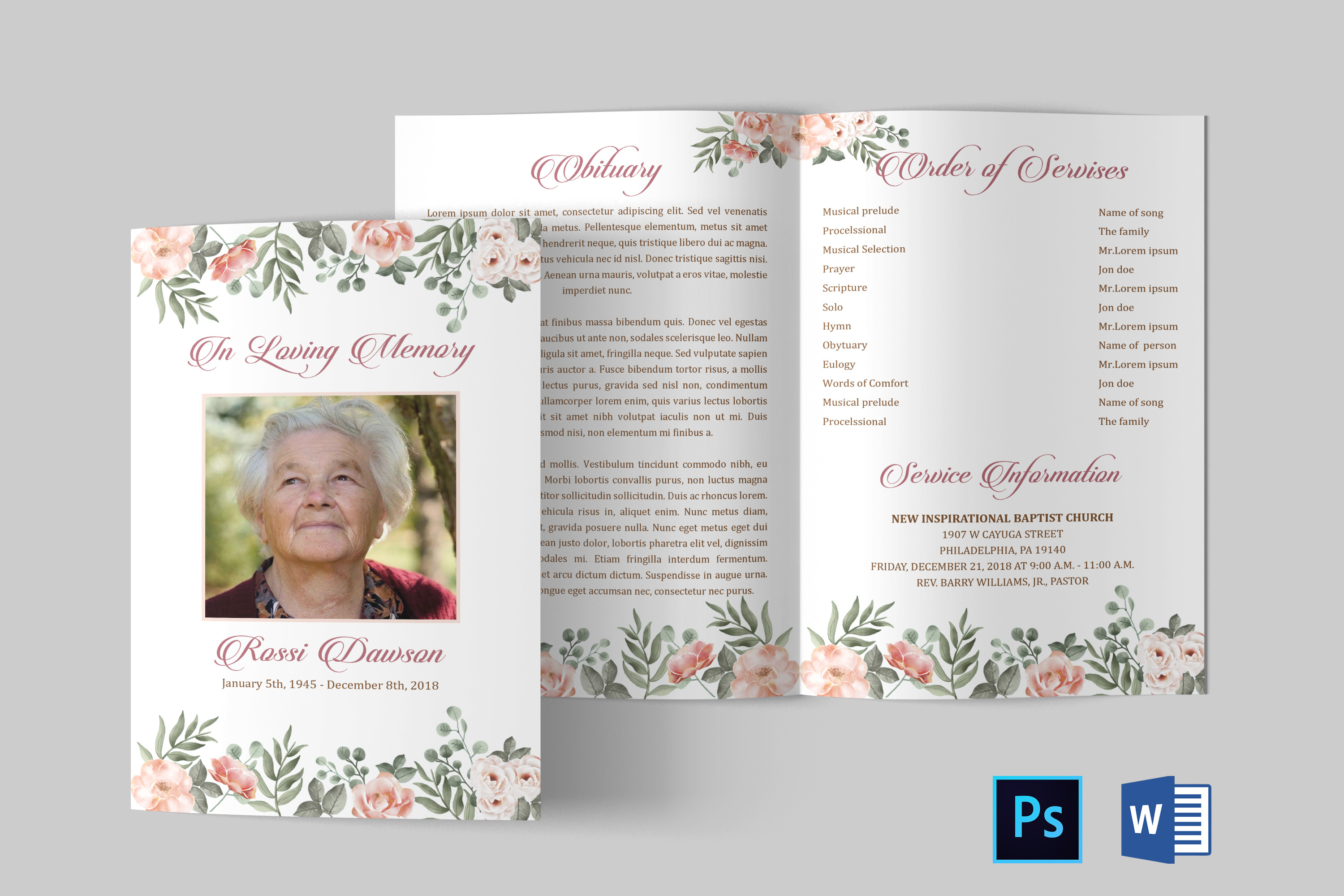 Funeral Program Template | Obituary, a Brochure Template by Designscozy