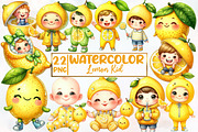 Watercolor Lemon Kid Clipart, an Illustration by Designworld (Thumbnail 1 of 5)