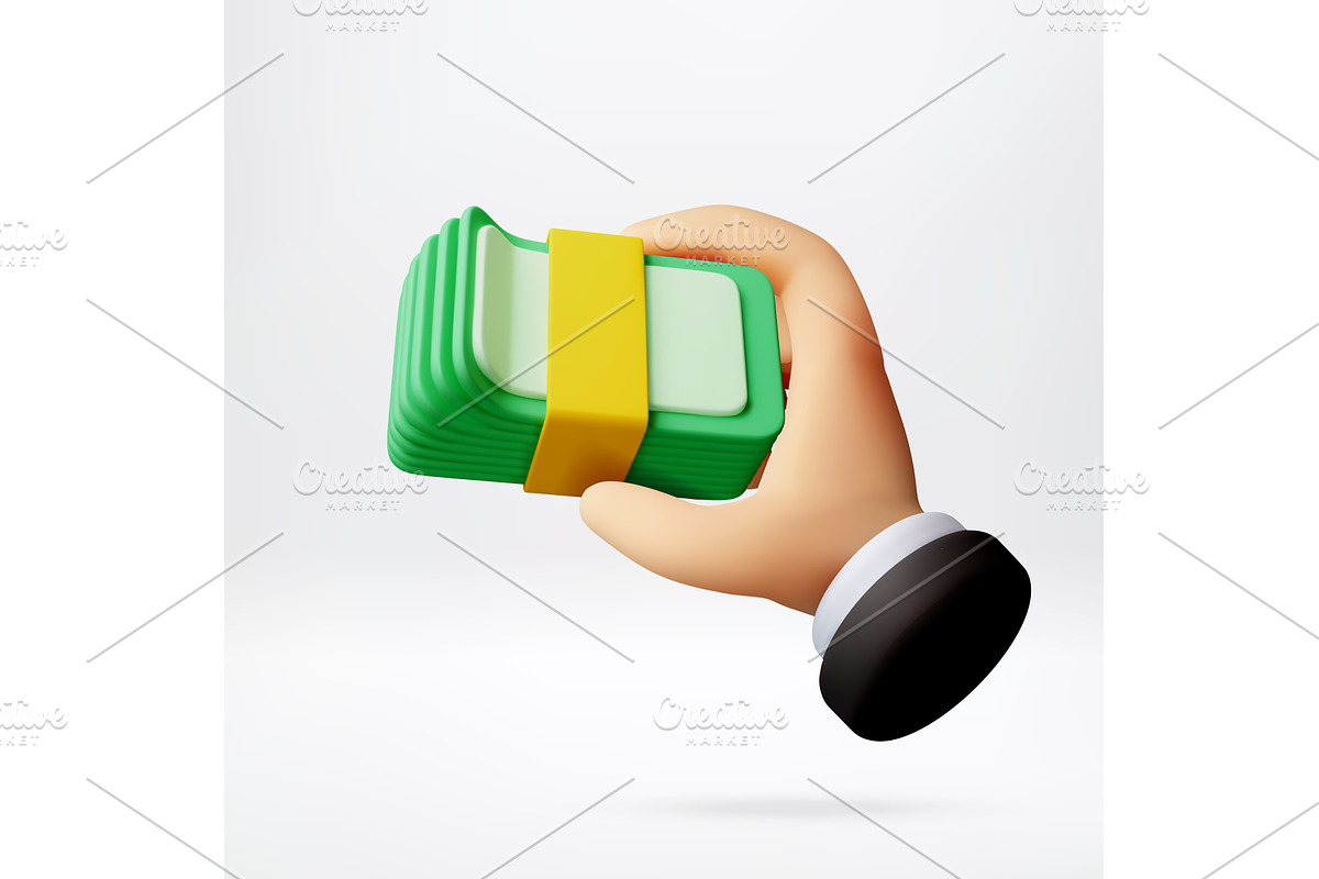 3D Cartoon hand holding a stack of, a Finance Illustration by Abscent