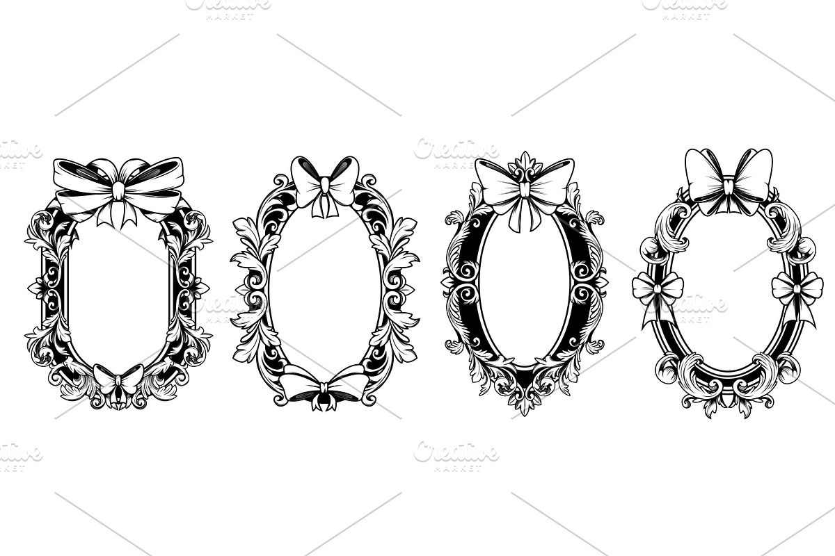 Vintage frames with coquette bow, an Illustration by art PVP - market