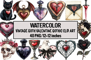 Vintage Goth Valentine Gothic Clip A, an Illustration by Design Market