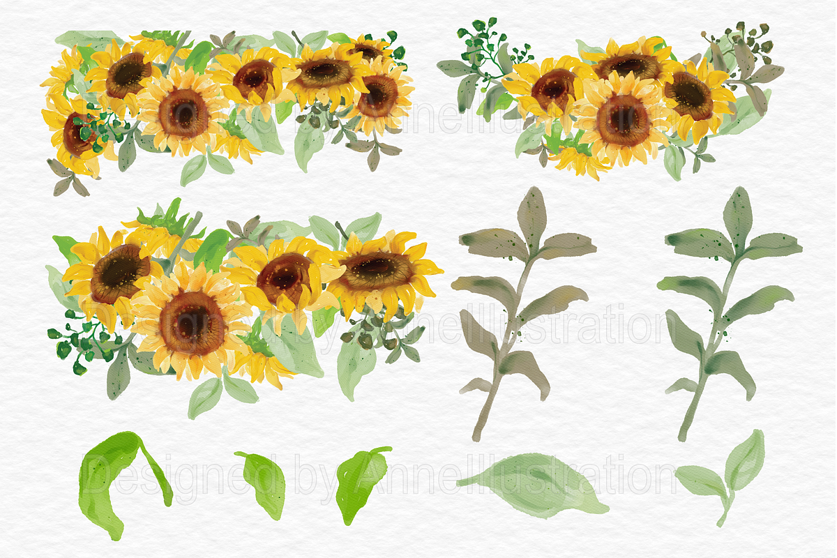 Watercolor Sunflowers Clipart, an Illustration by AnneIllustration (Photo 3 of 3)