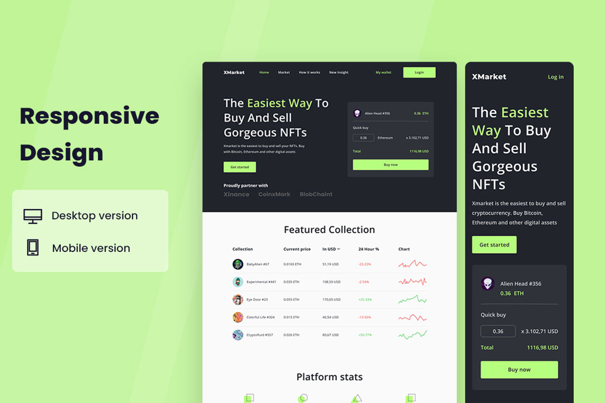 NFT Stocks Web Design, a Wireframe Template by INSPR STD (Photo 2 of 6)
