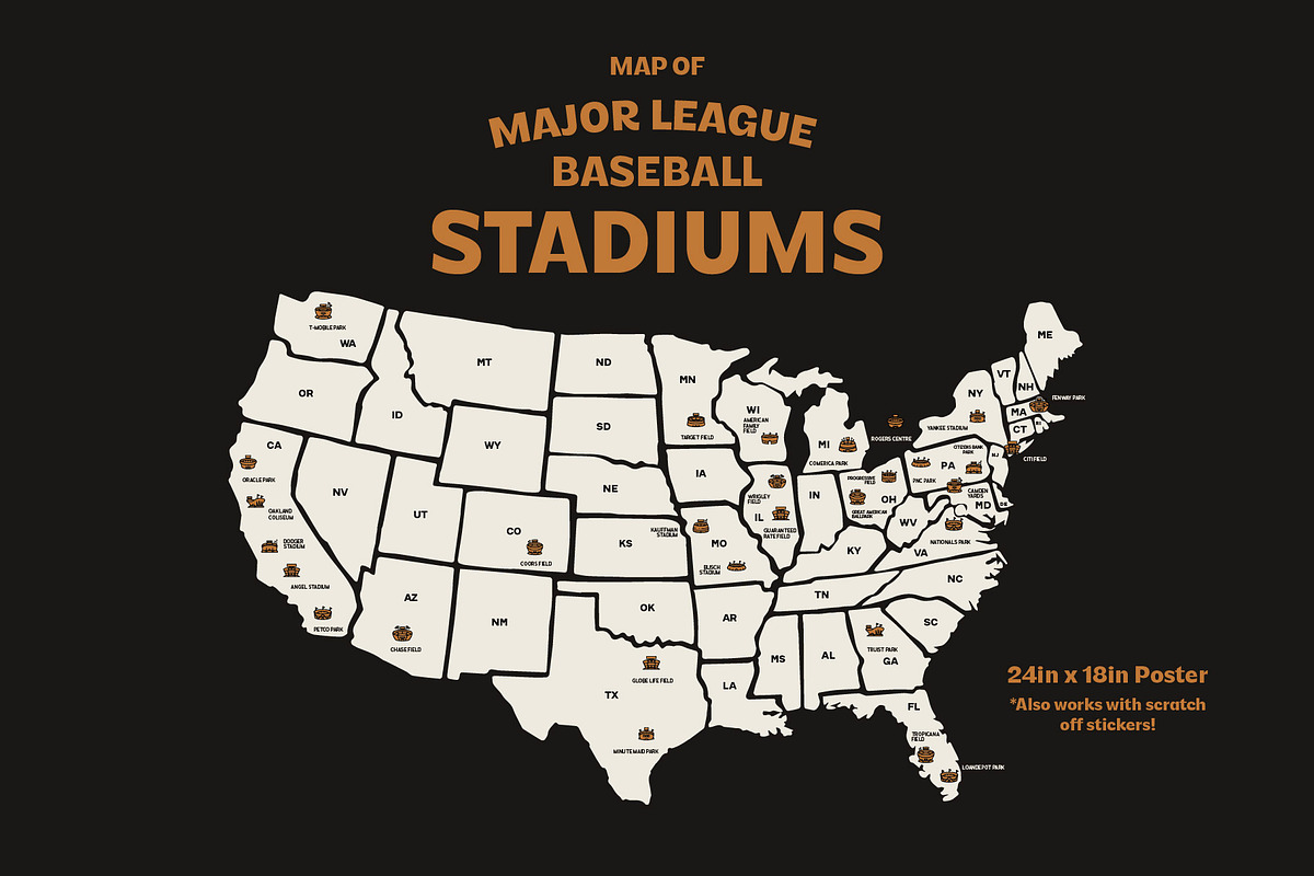 MLB Baseball Stadium Map Poster, a Poster Template by Nixon Design (Photo 2 of 7)