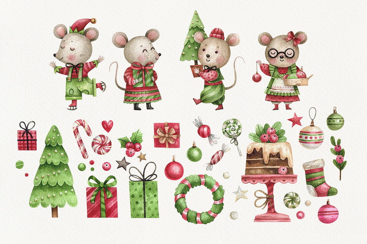 Miсe Christmas Party, an Animal Illustration by Watercolor by Tonia Tkach (Photo 2 of 9)
