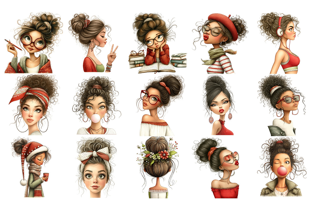 Messy Bun Girls PNG Clipart, a Person Illustration by Nicolle's Colorful Art (Photo 6 of 7)