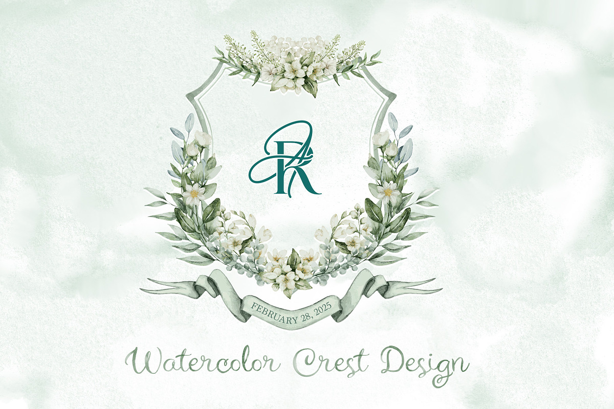 Watercolor Crest with AR RA Initials, an Object Illustration by GraphicsByNaeem (Photo 1 of 4)