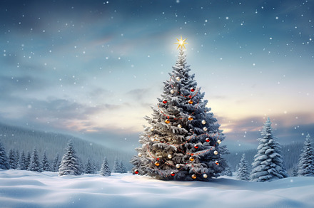 Decorated christmas fir tree in a snowy winter, a Holiday Photo by AlyaAnd