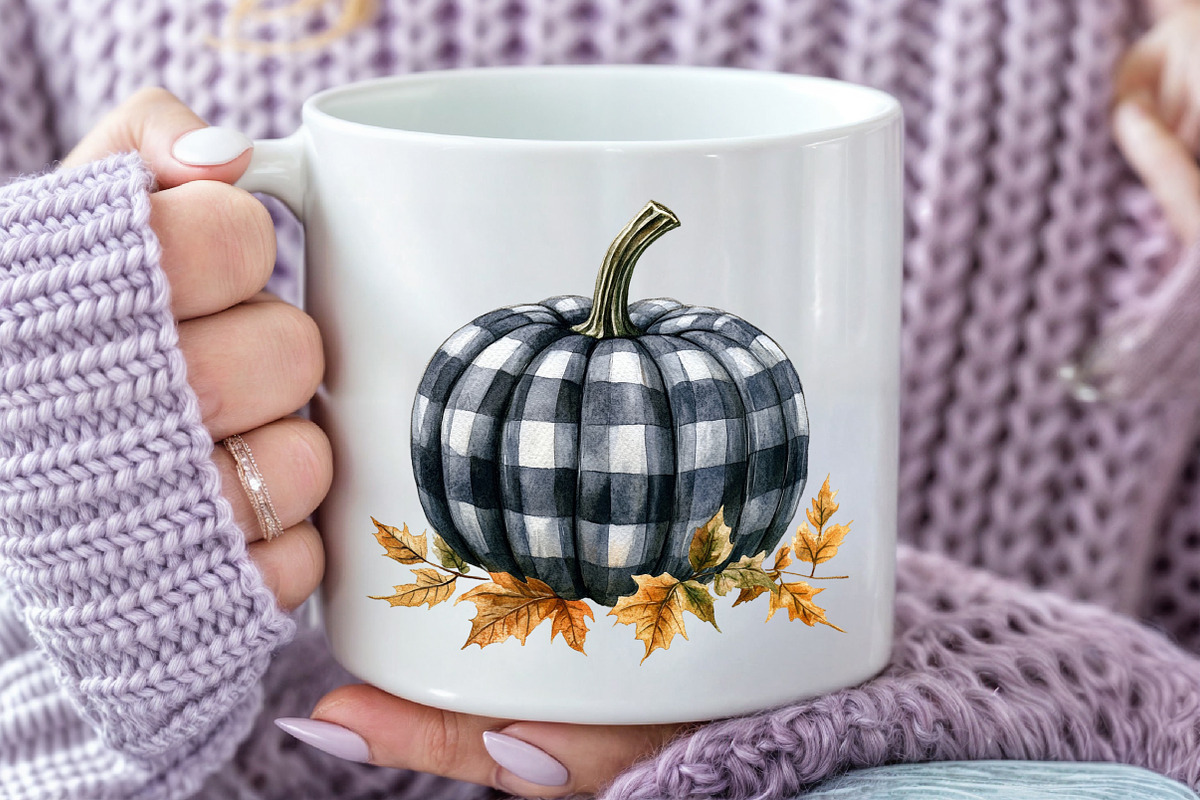 Watercolor Black Gingham Autumn PNG, an Illustration by Pixels.Craft (Photo 6 of 7)
