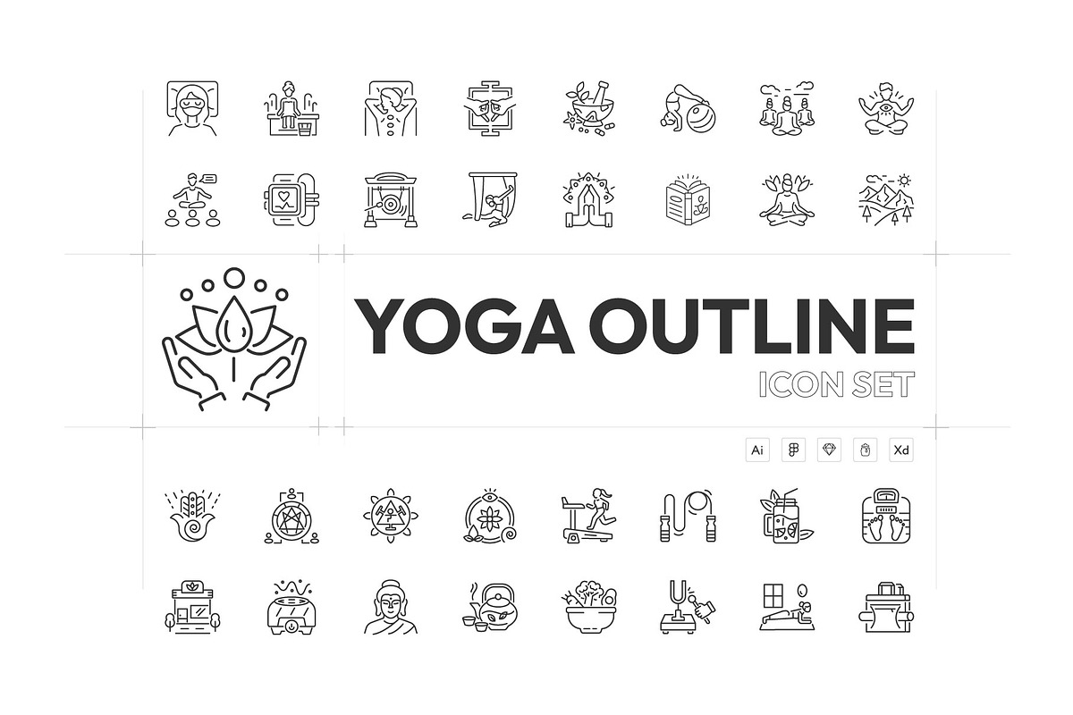 Yoga and Meditation Icon Set, an Outline Icon by Prosymbols (Photo 1 of 5)