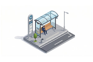 Isometric Bus Stop 3D, a Transportation Illustration by Nurlan's shop