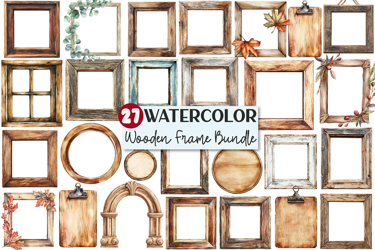 Watercolor Wooden Frame Clipart, an Illustration by Rose Art (Photo 1 of 7)