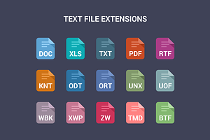 90 File Type Colored Flat Icons Set