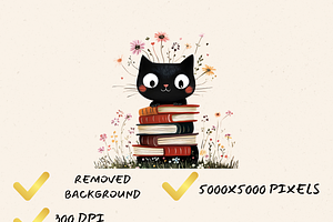 BLACK CAT BOOK LOVER CLIPART BUNDLE