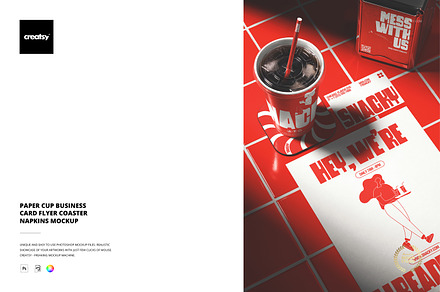 Cup Biz Mockup Flyer Coaster Nap, a Cups & Container Mockup by creatsy5