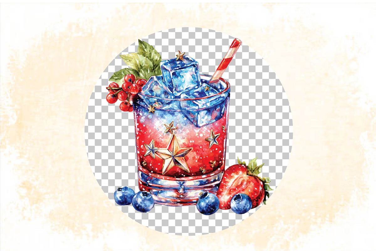 Watercolor 4th of July Cocktail Clip, an Illustration by SVGArt (Photo 7 of 9)