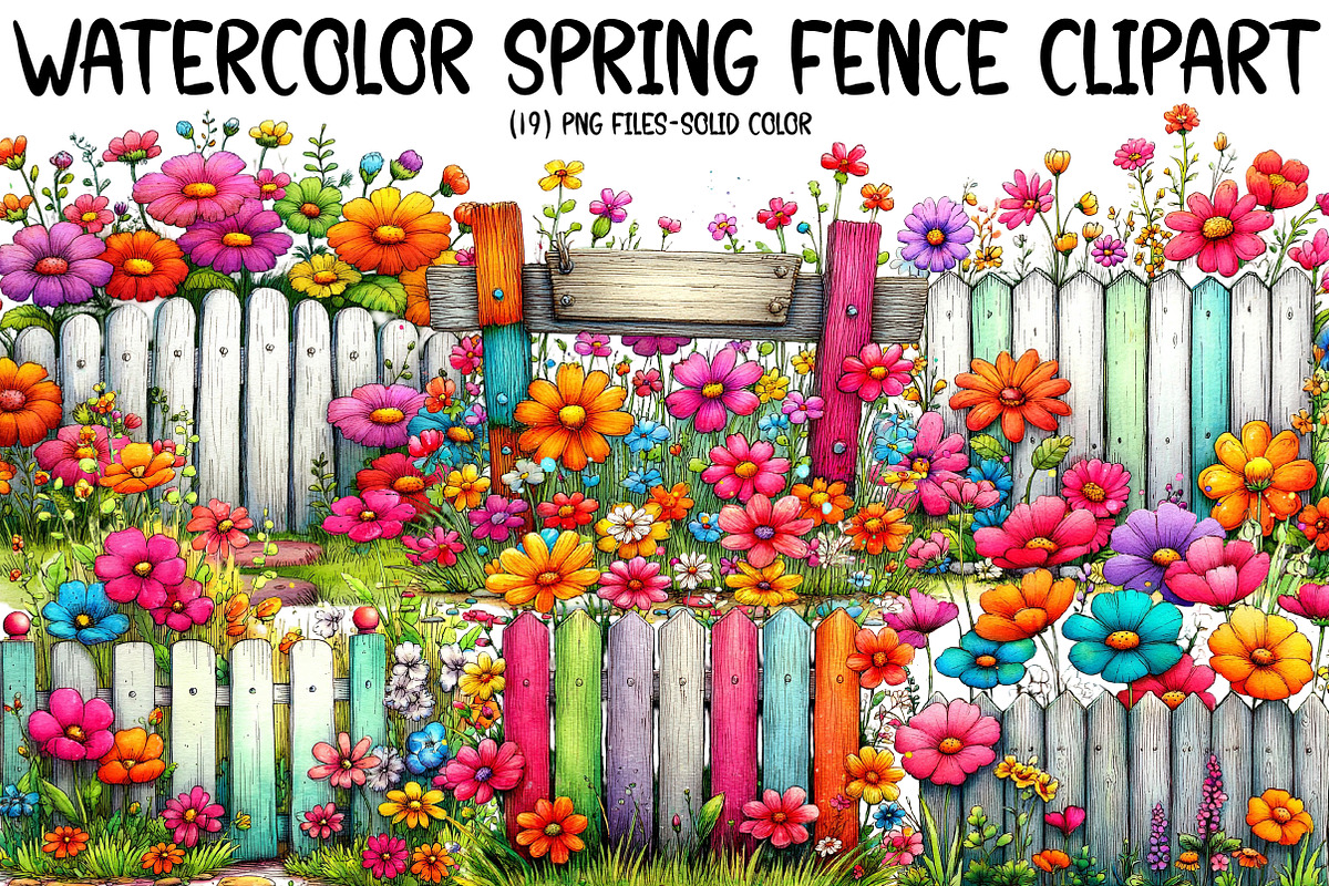 Watercolor Spring Fence Clipart, an Illustration by Designworld (Photo 1 of 5)