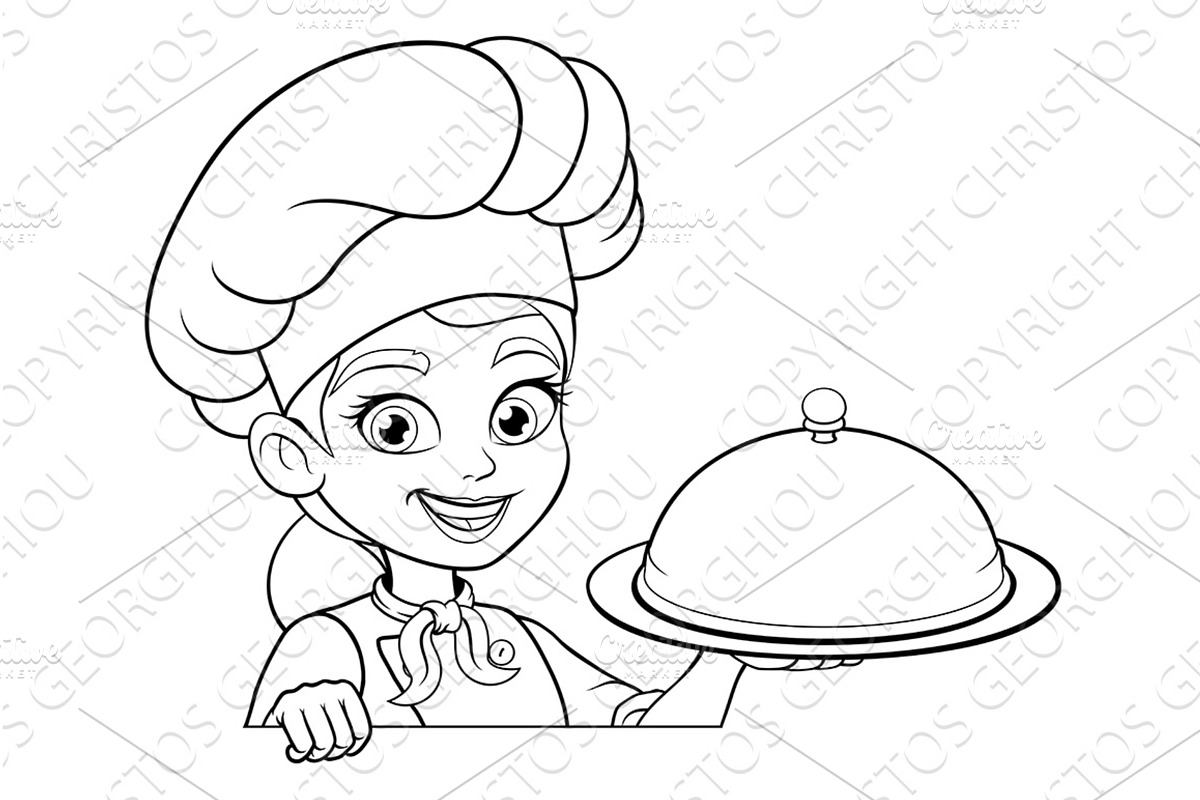Female Chef Woman Holding Covered, a Food Illustration by Christos Georghiou