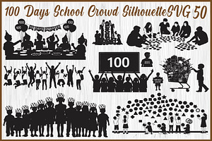 100 Days of School Crowd Silhouette, an Object Graphic by jahid234