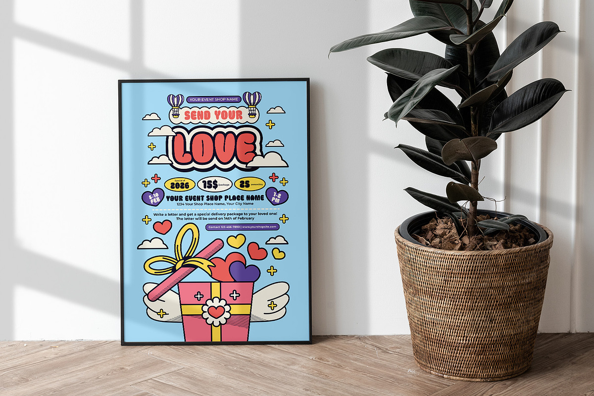 Retro Valentine's Day Flyer Template, a Flyer Template by Tiptop Graphic (Photo 2 of 5)