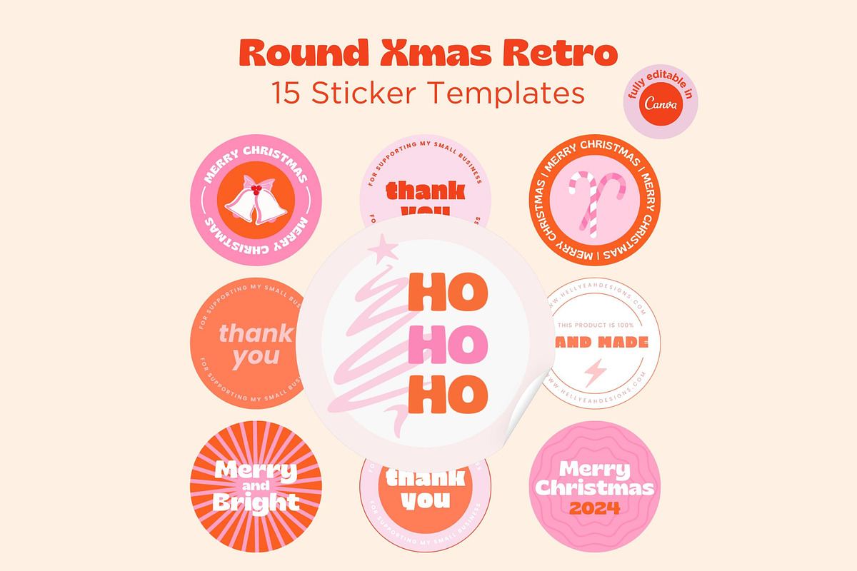 Round Xmas Retro Sticker Templates, a Stationery Template by Hell Yeah Designs (Photo 8 of 8)