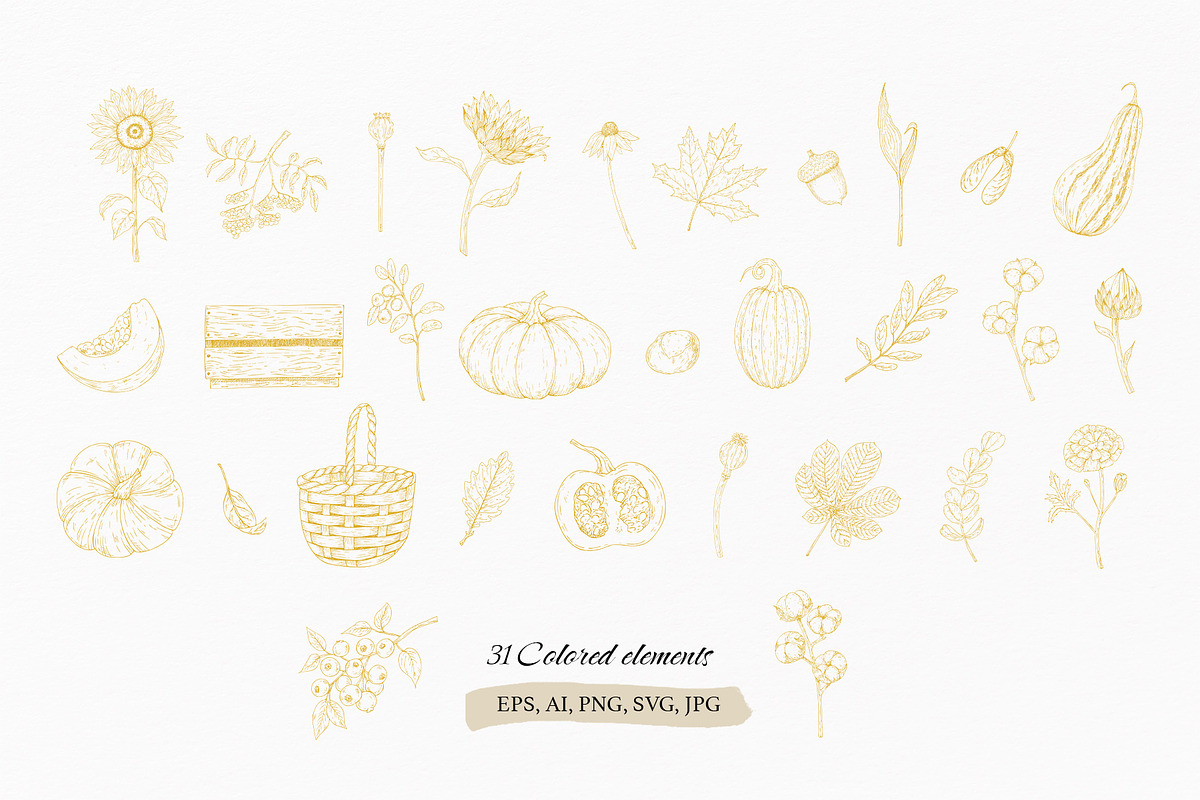 AUTUMN|Botanical line art collection, a Seasonal Illustration by Navenzeles (Photo 15 of 16)