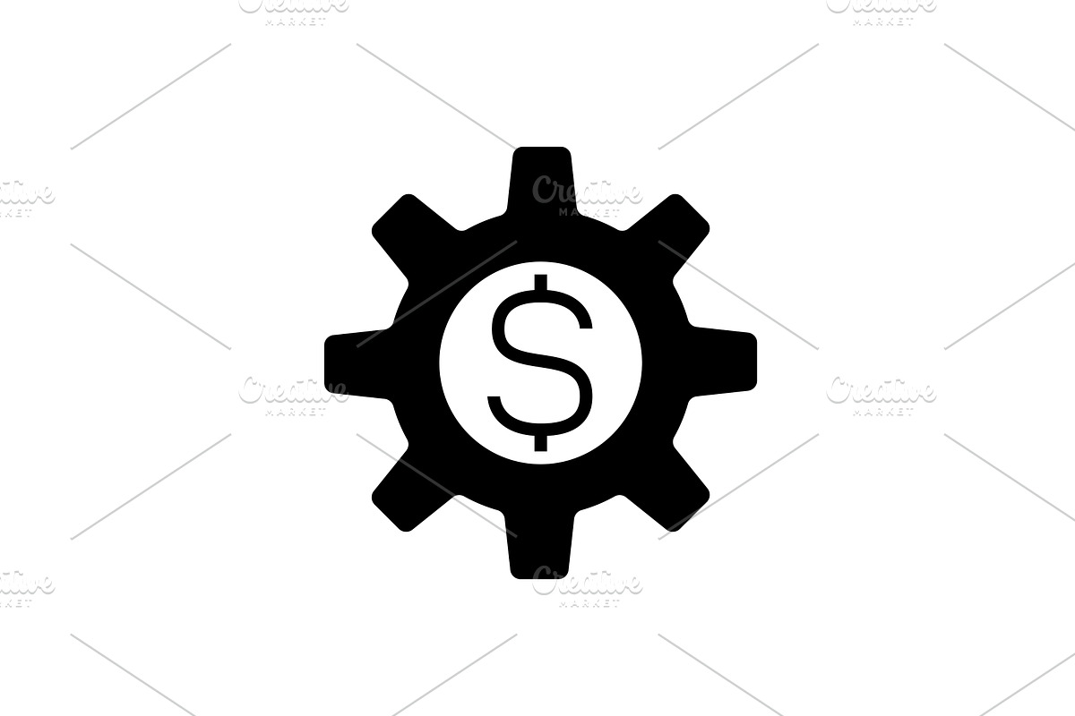 Dollar sign inside cogwheel black, a Finance Illustration by Saggitarius