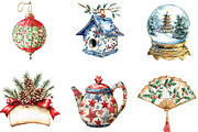 Chinoiserie Christmas Clipart, an Illustration by CraftArtStudio (Thumbnail 2 of 6)