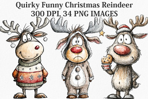 Quirky Funny Christmas Reindeer, an Illustration by Canvas Craft