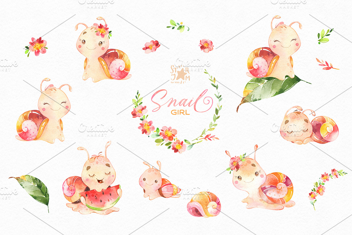 Snail & Family. Cute Collection, an Illustration by StarJam (Photo 2 of 5)