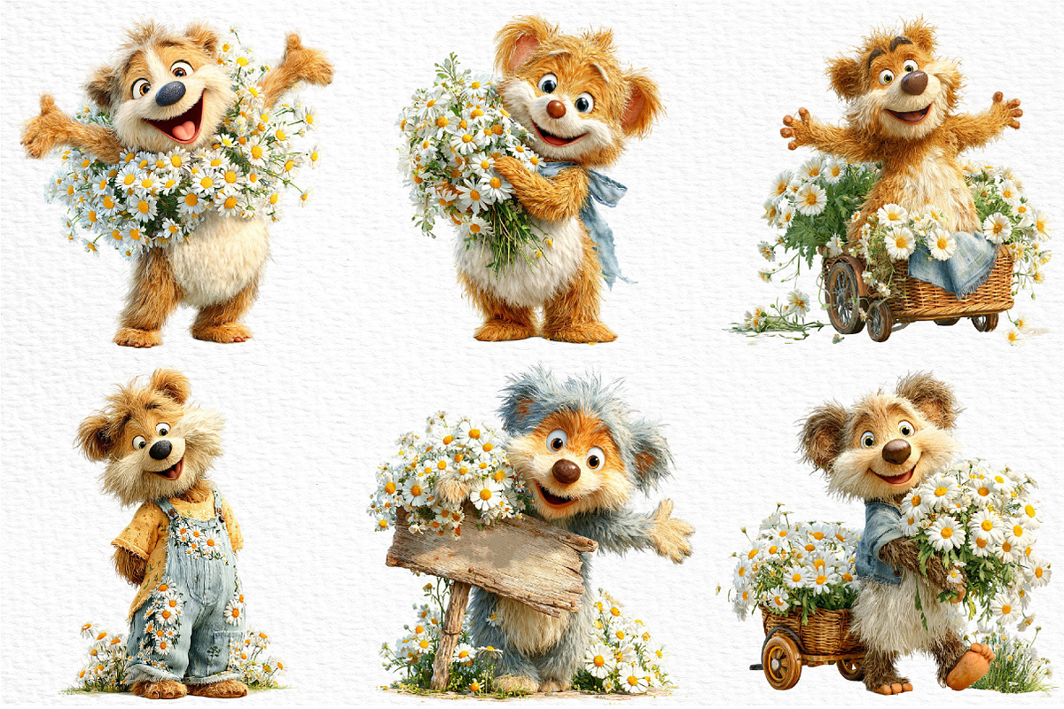 Whimsical Daisy Teddy Bear Clipart, a Seasonal Illustration by Craft Nest (Photo 4 of 12)