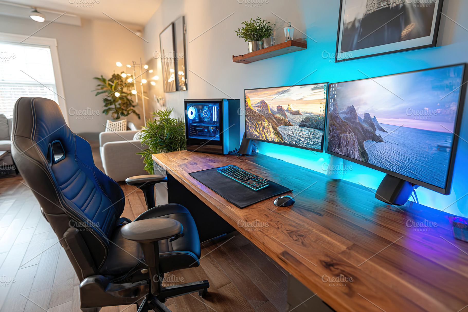 Modern office desk setup featuring dual monitors and ergonomic chair, a Business Photo by AlyaAnd