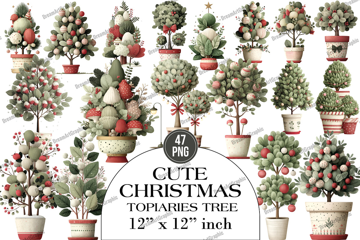 Cute Christmas Topiaries Tree, an Illustration by DreamArtGraphic (Photo 1 of 4)