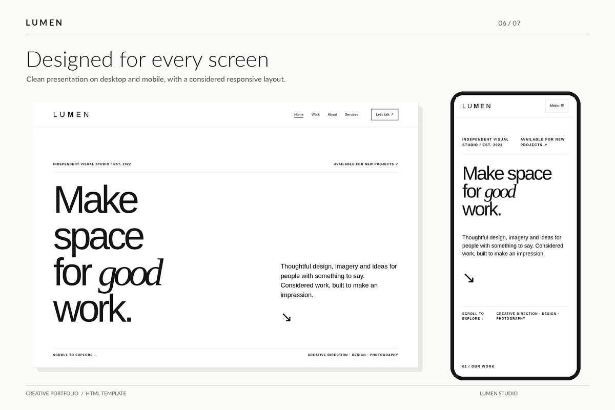 LUMEN - Creative Portfolio HTML, a HTML Template by Darweish Designs (Photo 6 of 7)