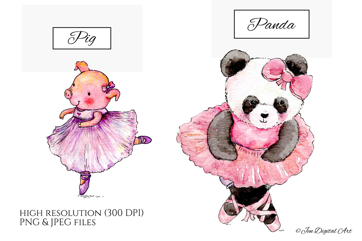 Watercolour Ballet Animals, an Animal Illustration by Jen Digital Art (Photo 4 of 6)