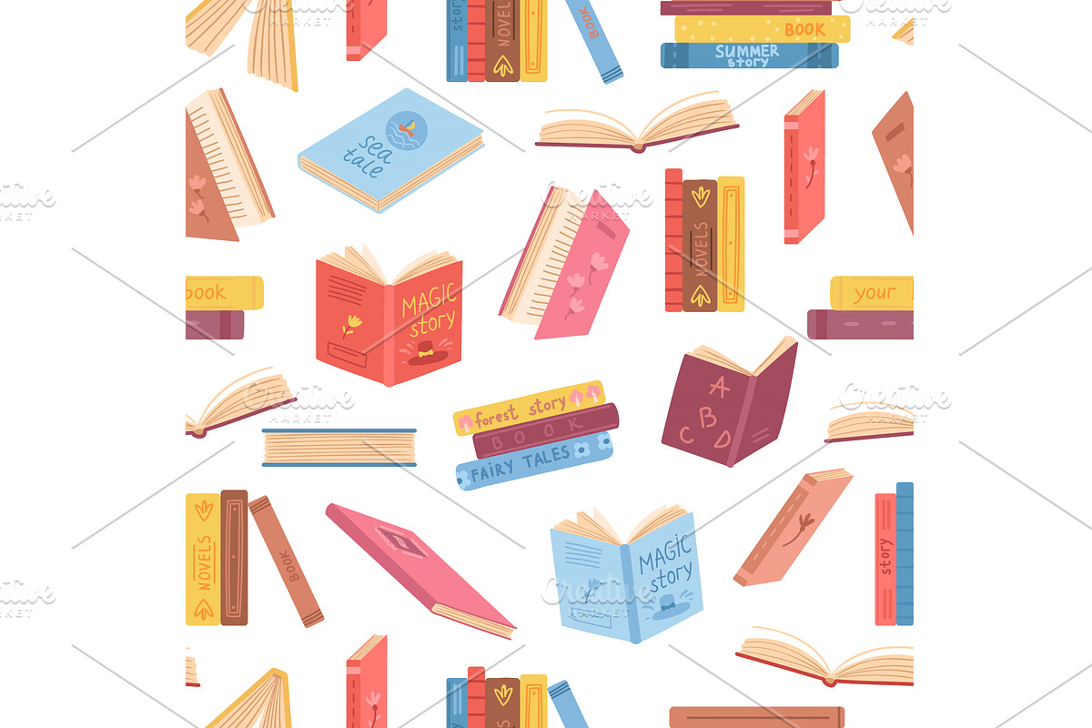 Books seamless pattern. Opened book, a Background Graphic by Valerie Bodnar