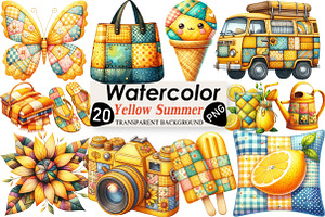 Yellow Patchwork Summer Clipart, an Illustration by Black Bird Studio