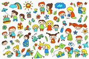 Summer Doodle Kids Clipart + Pattern, a Decorative Illustration by RabbitAndPencil (Thumbnail 2 of 6)