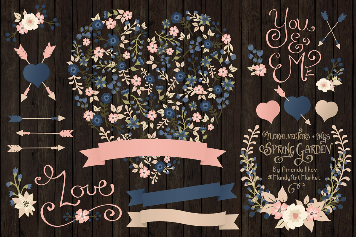 Navy & Blush Floral Heart & Banner, an Illustration by Amanda Ilkov (Photo 2 of 4)