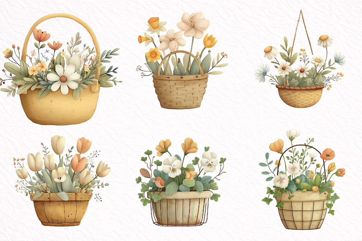 Watercolor Spring Flower Basket, an Illustration by DreamArtGraphic (Photo 8 of 8)