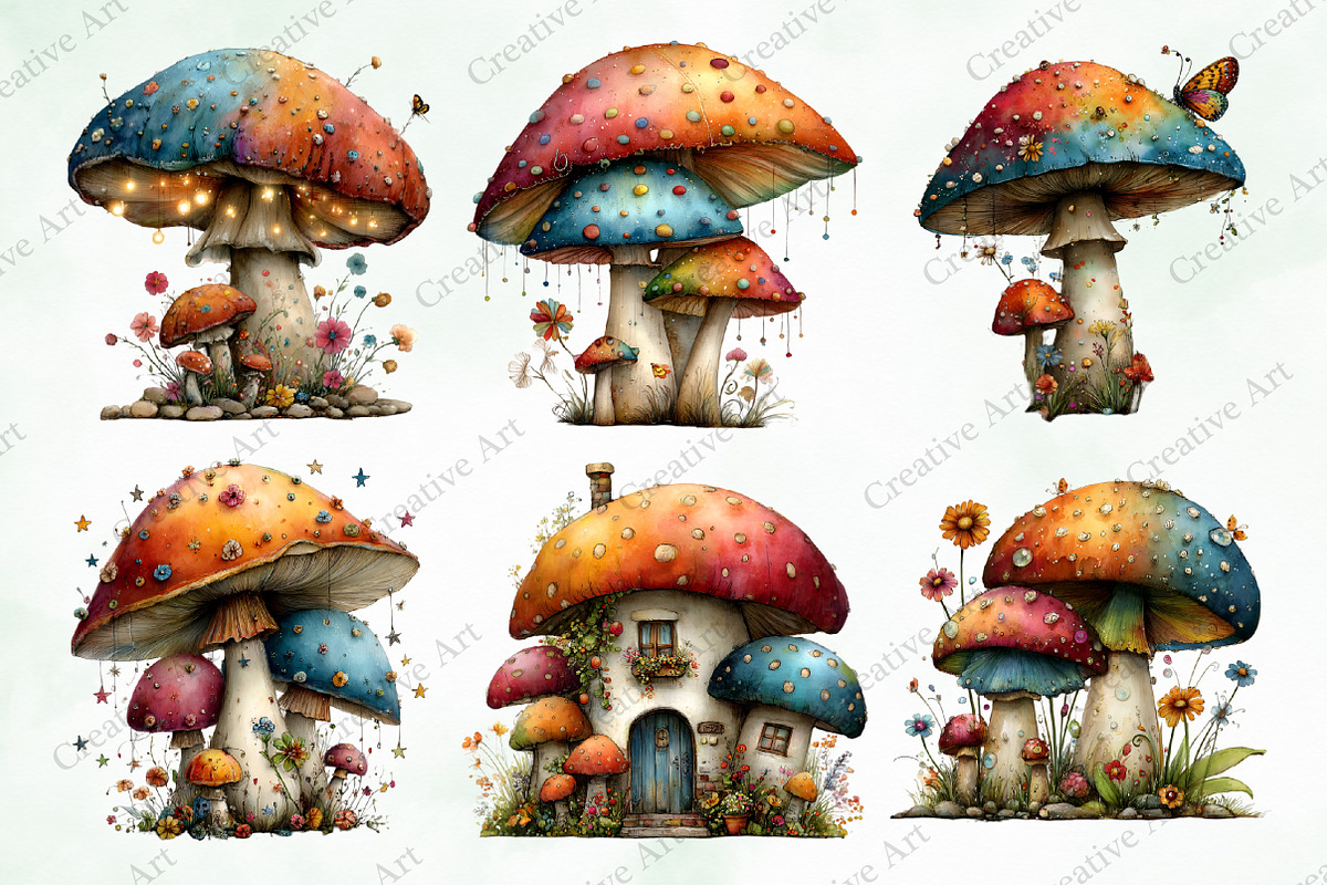 Watercolor Whimsical Mushroom Bundle, an Illustration by Creative Art (Photo 2 of 10)