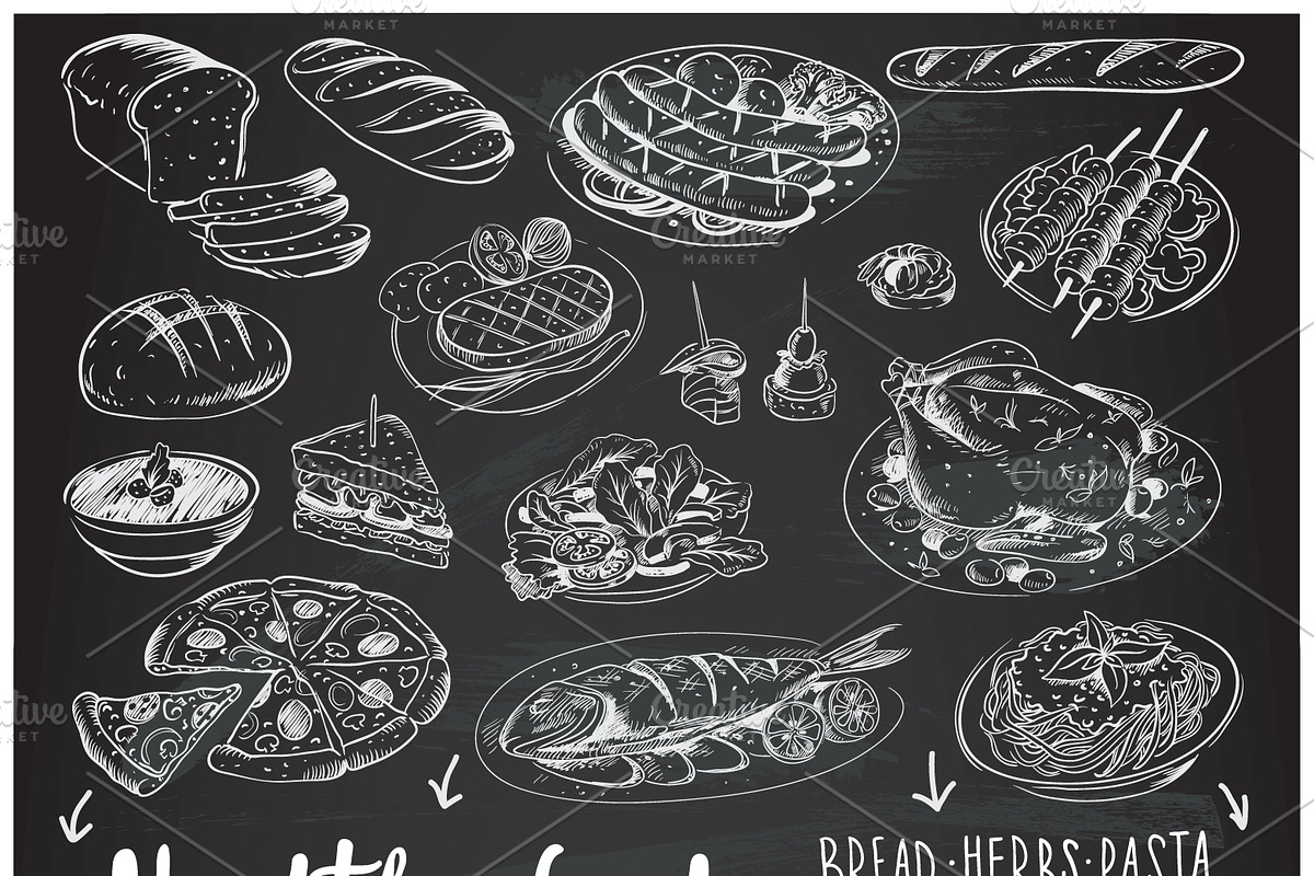 Chalkboard food set, a Food Illustration by artnLera (Photo 3 of 3)