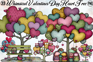 Whimsical Valentines Day Heart Tree, an Illustration by SVGArt