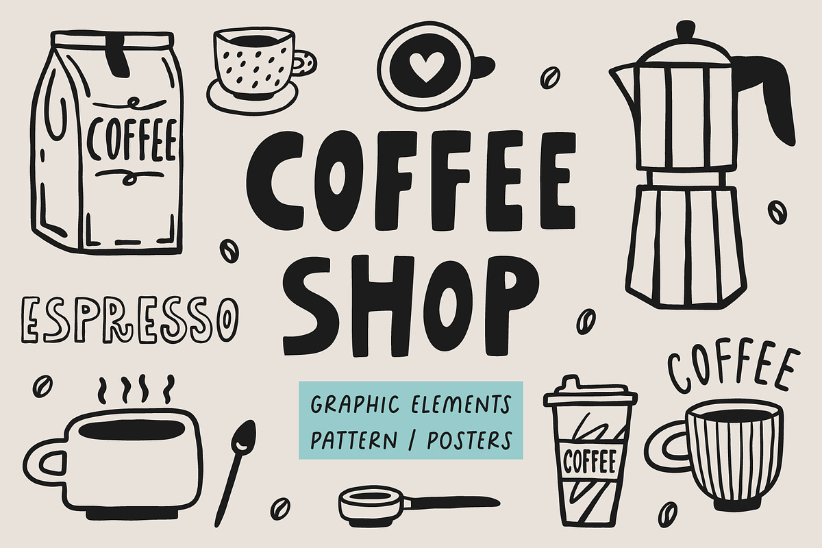 Coffee shop graphic elements, a Food Illustration by piyacler (Photo 1 of 6)