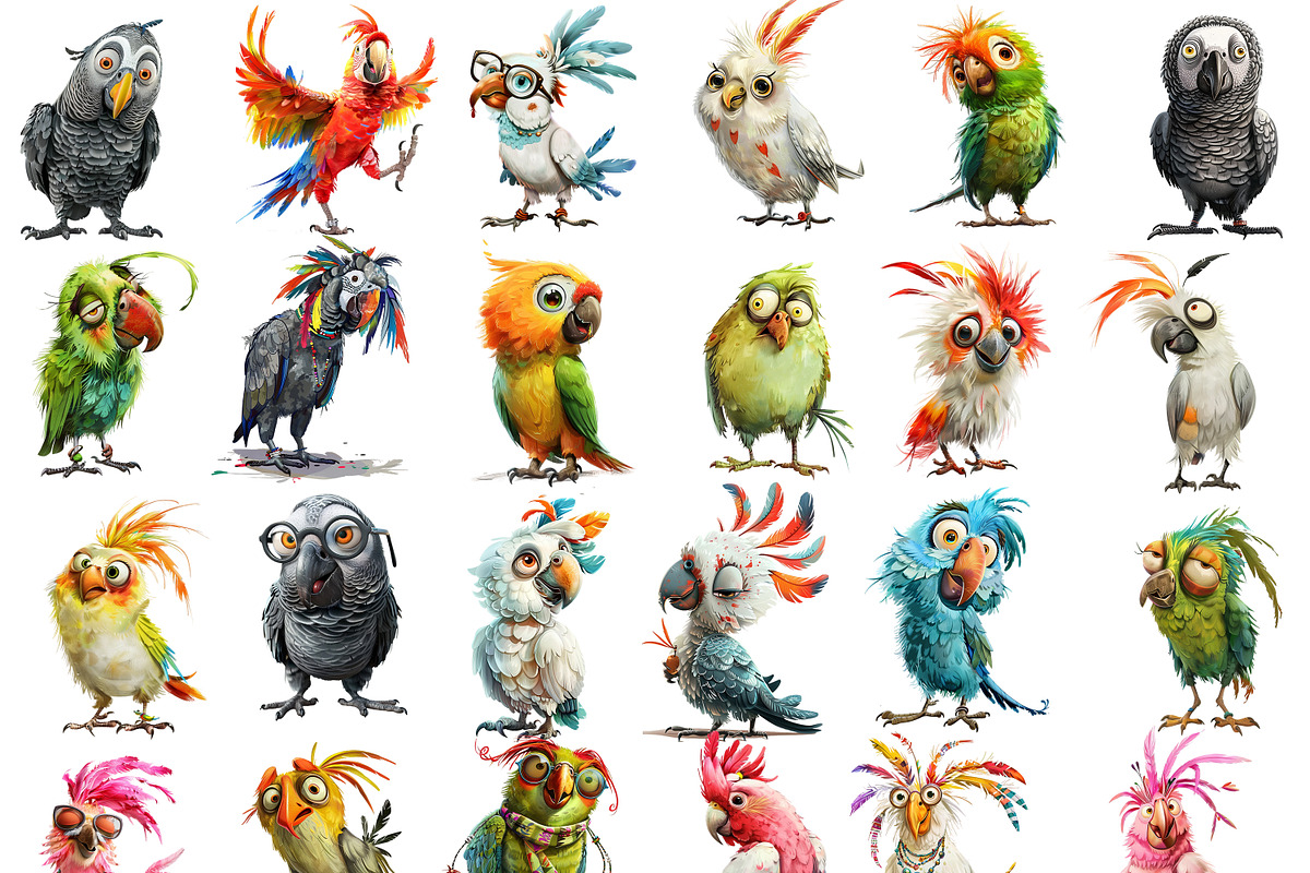 Quirky Funny Parrots Clipart, an Animal Illustration by Fusion Dream (Photo 3 of 7)