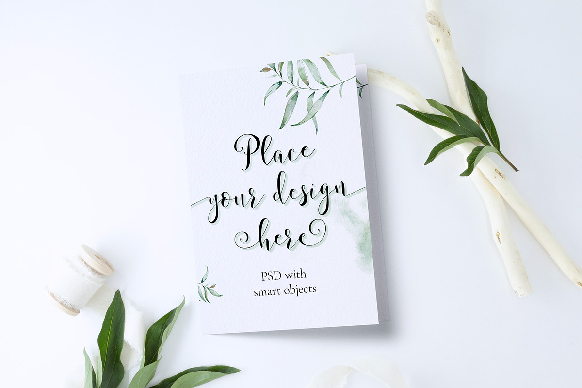Peony leaves and 5x7 card Mockup, a Print Template by Alice Bluefox (Photo 5 of 9)