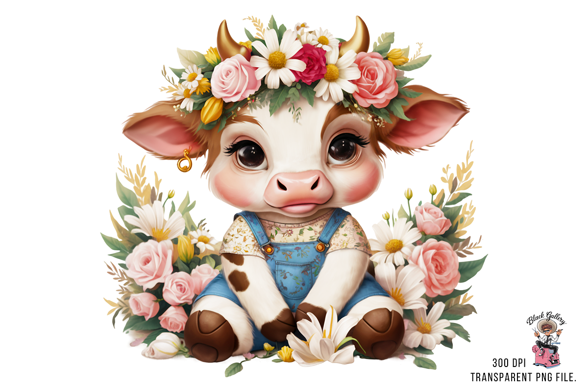 Floral Cow Clipart PNG Bundle, a Graphic by Clipart Bloom (Photo 11 of 12)